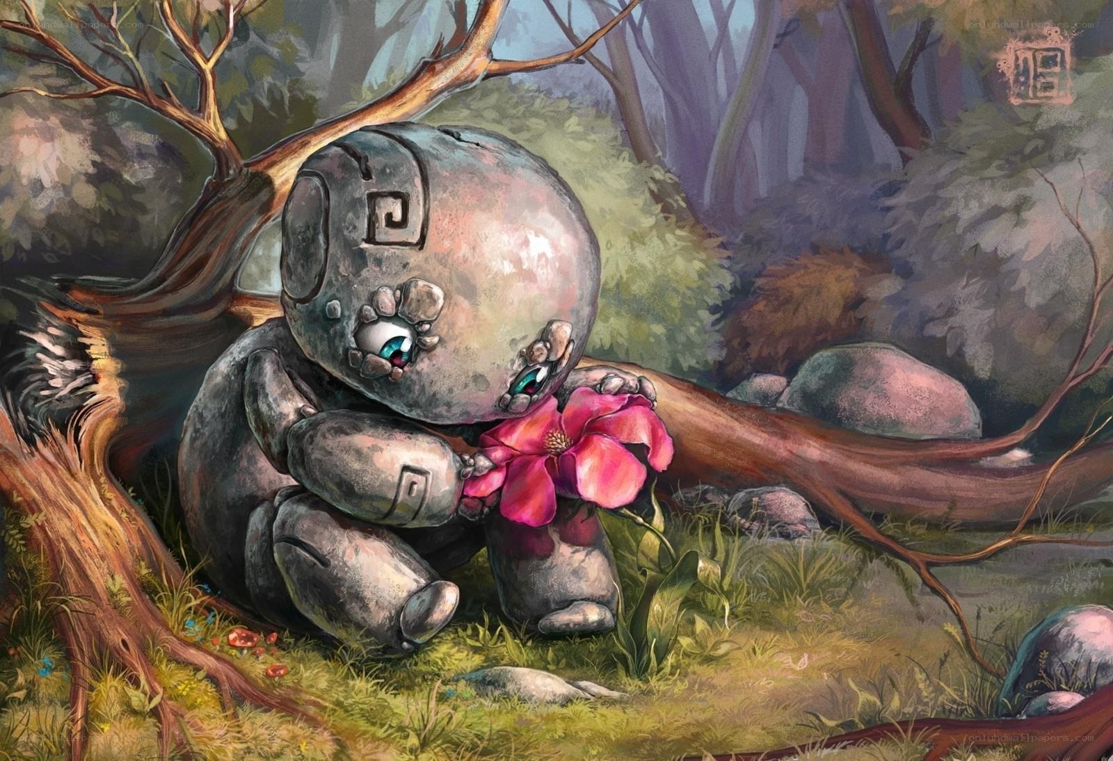 robot child with flower
