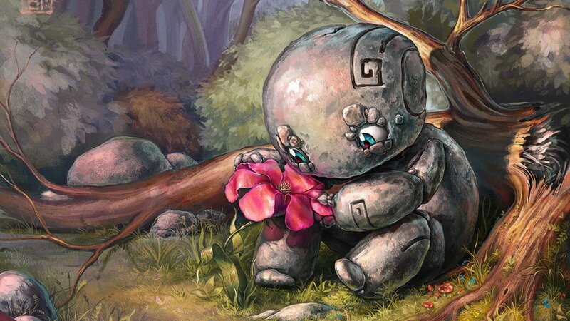 robot child with flower