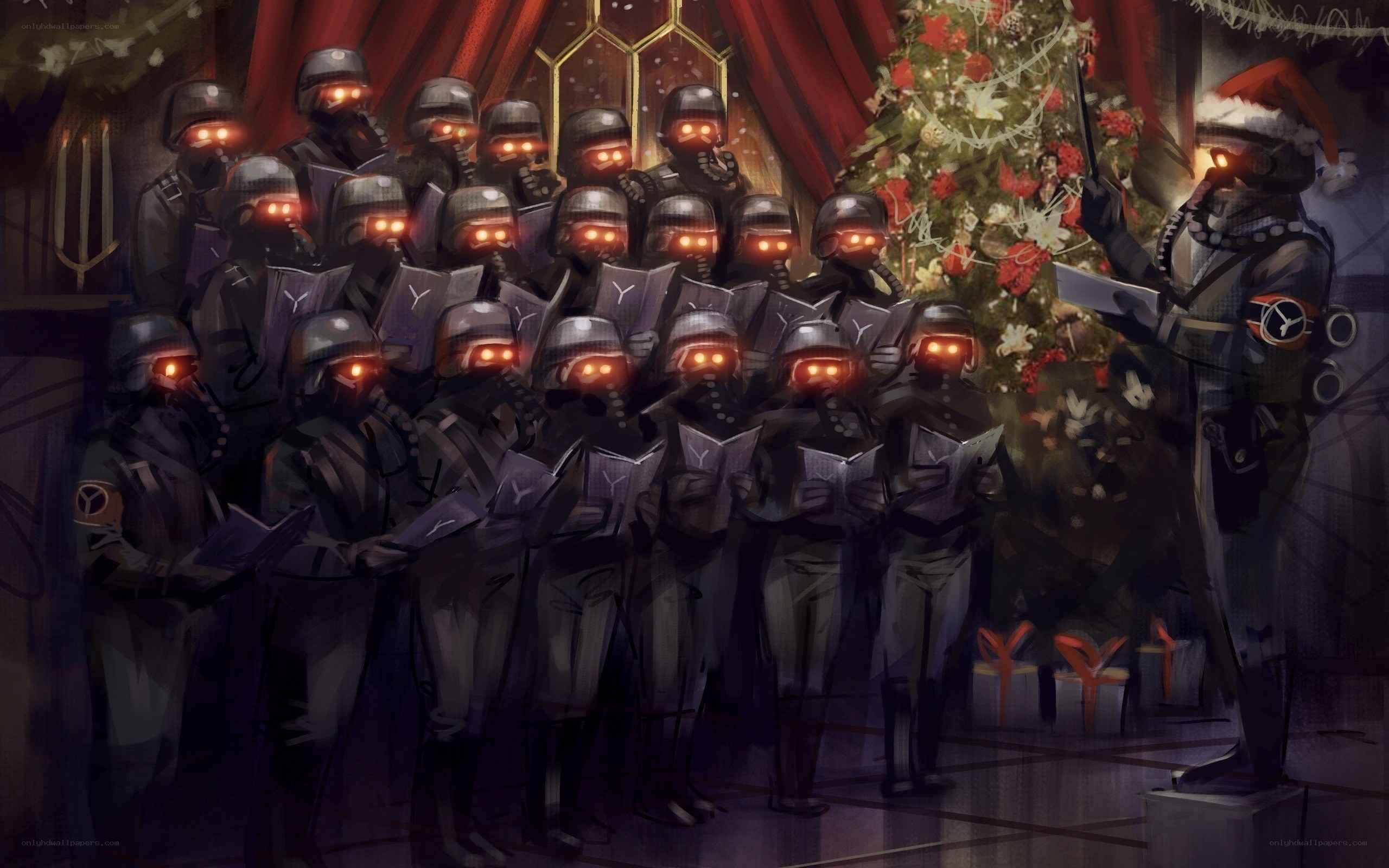 robot choir singing Christmas carols