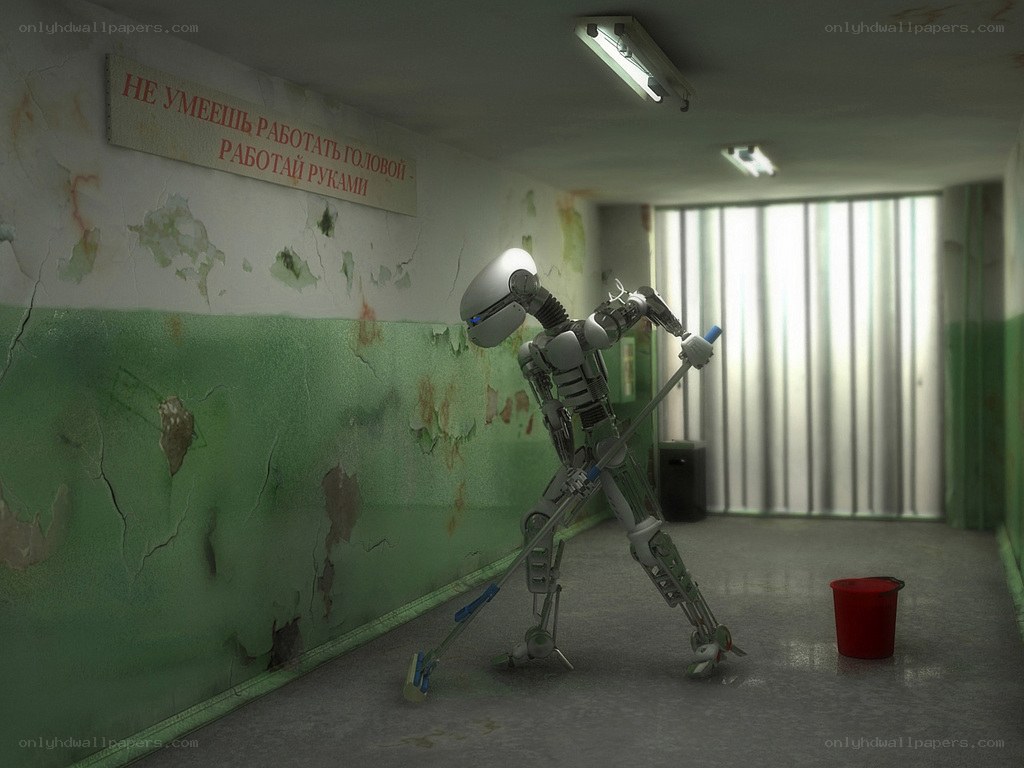 Robot cleaning a hallway