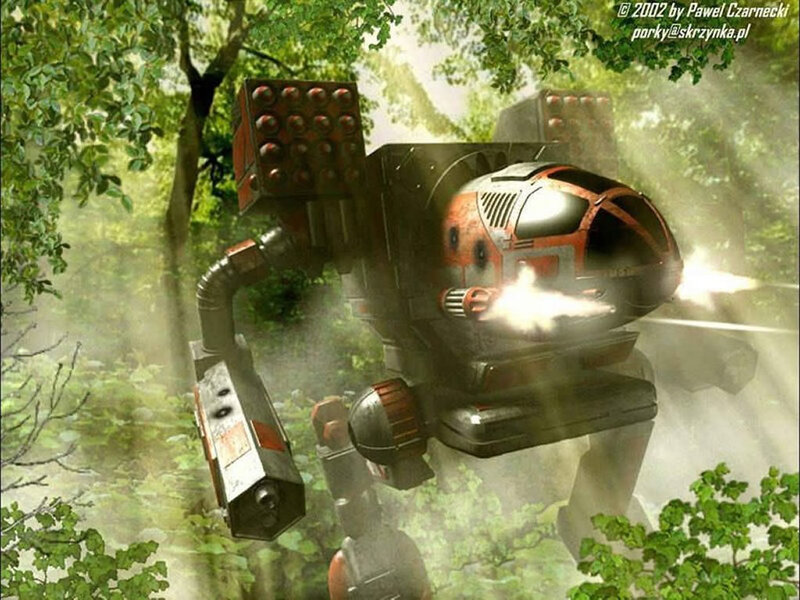 robot combat in forest