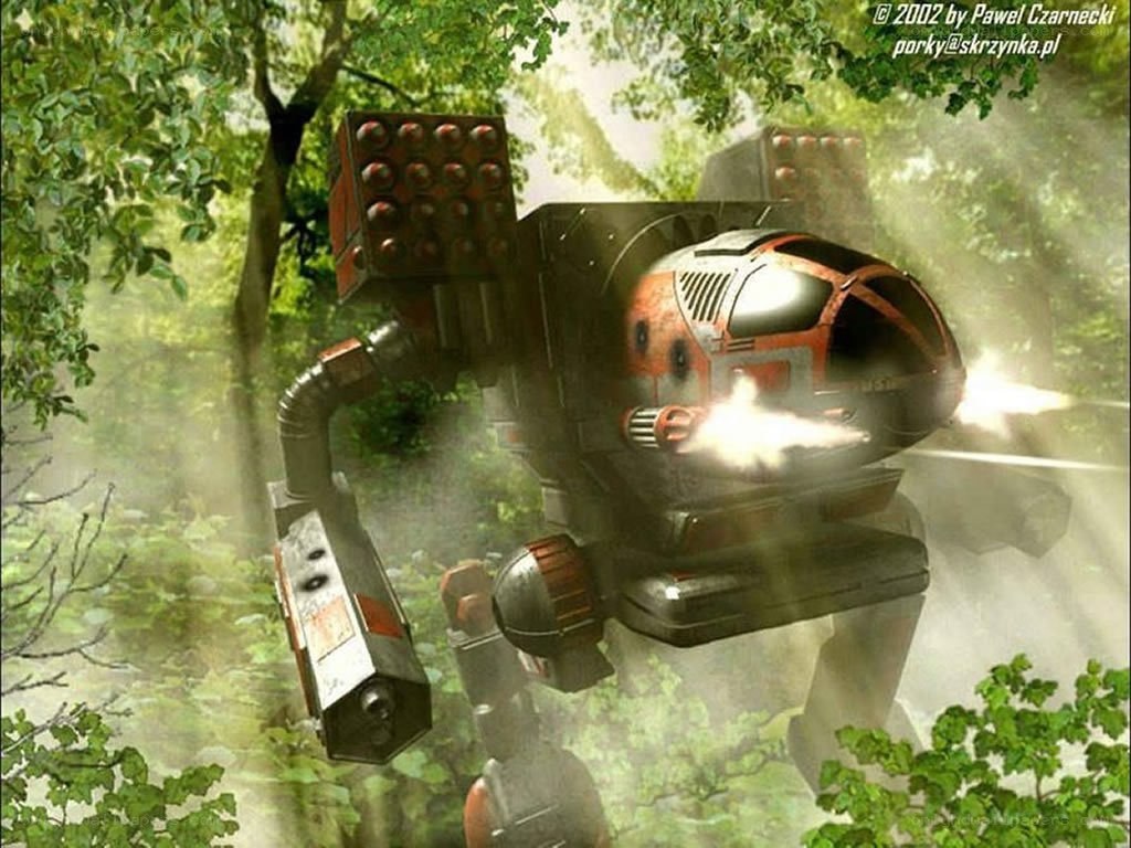 robot combat in forest
