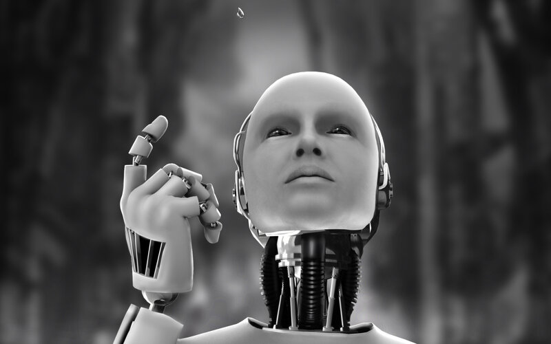 robot contemplating a drop