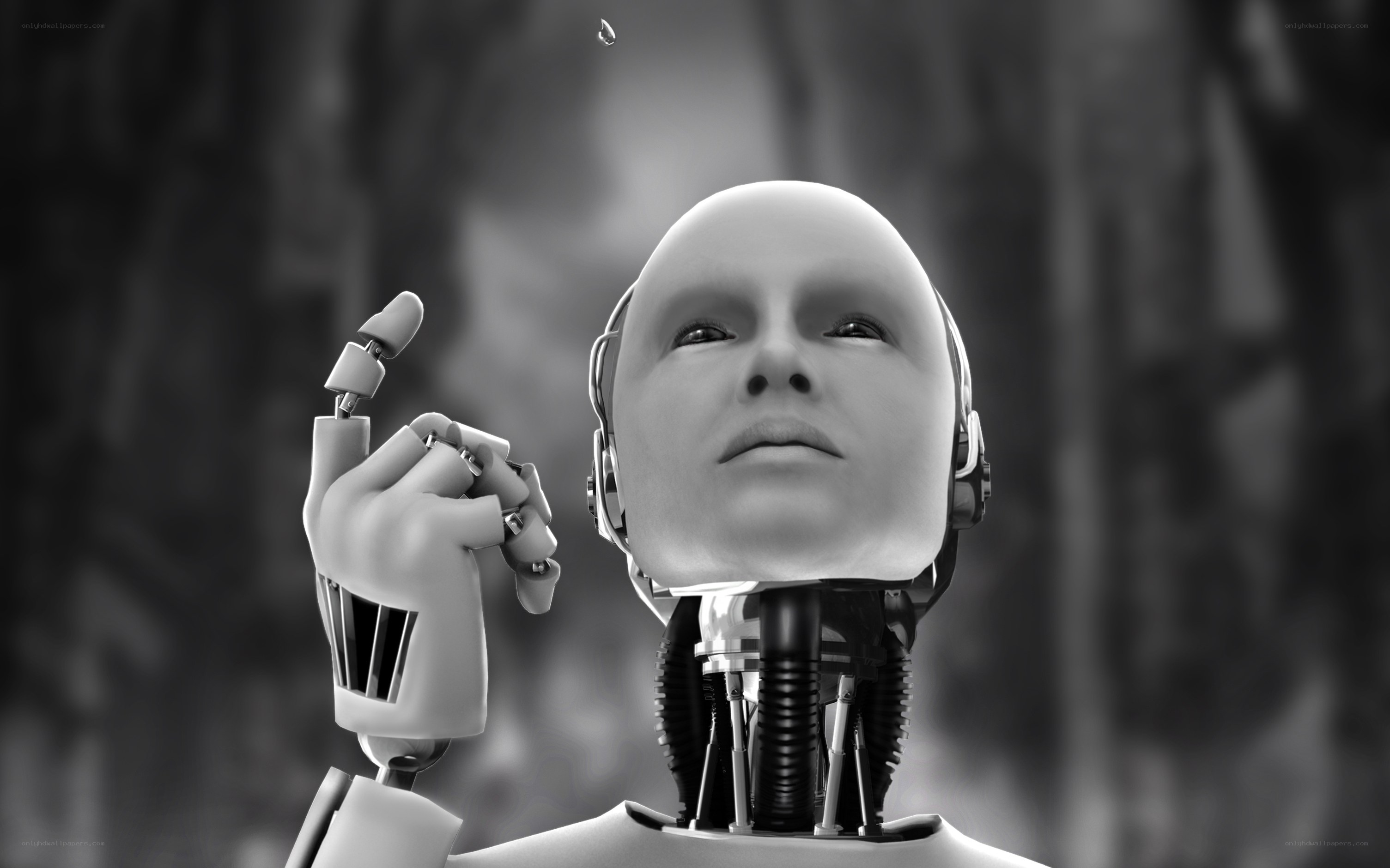 robot contemplating a drop