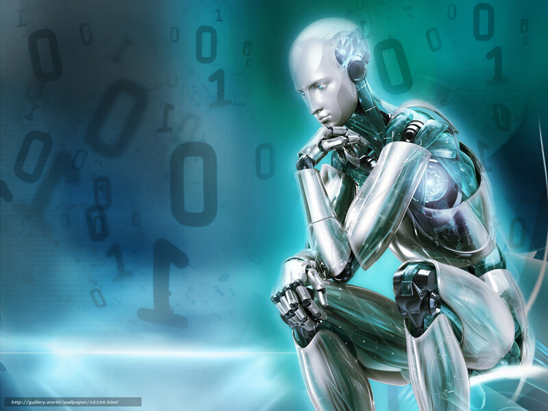 robot contemplating binary code