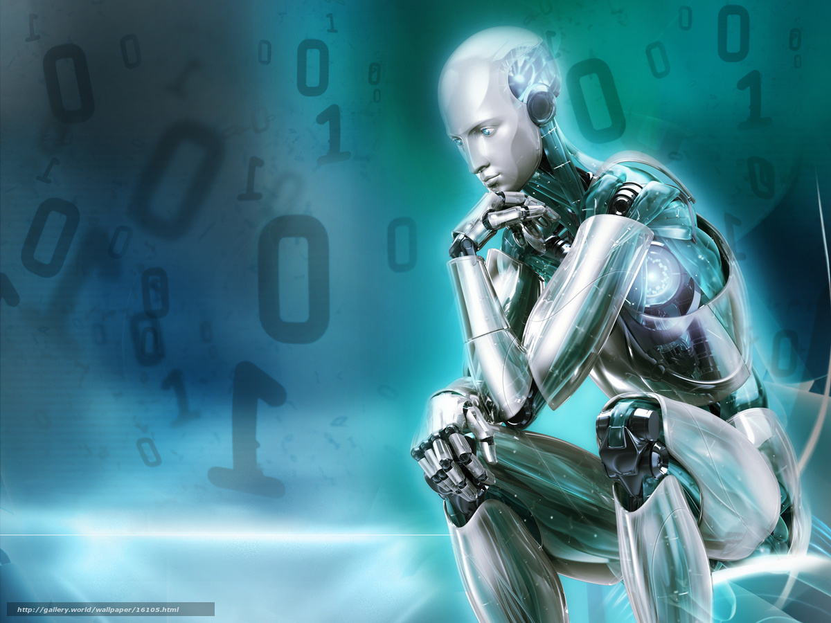 robot contemplating binary code