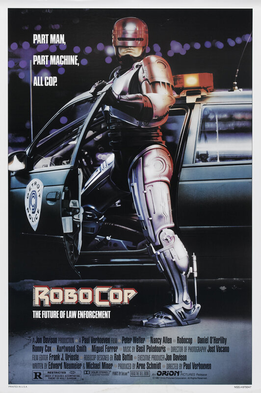 Robot Cop Exiting Car — Black, Dramatic, Night