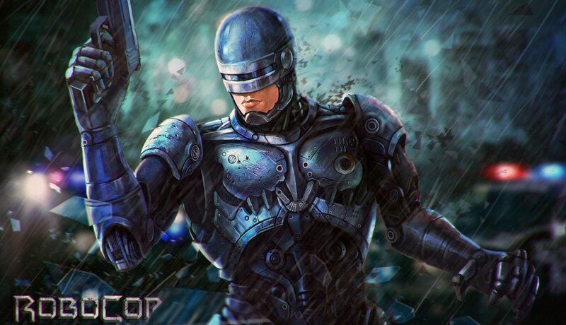 Robot Cop in Rain