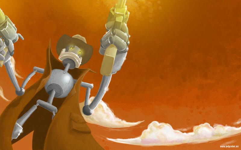 robot cowboy in action