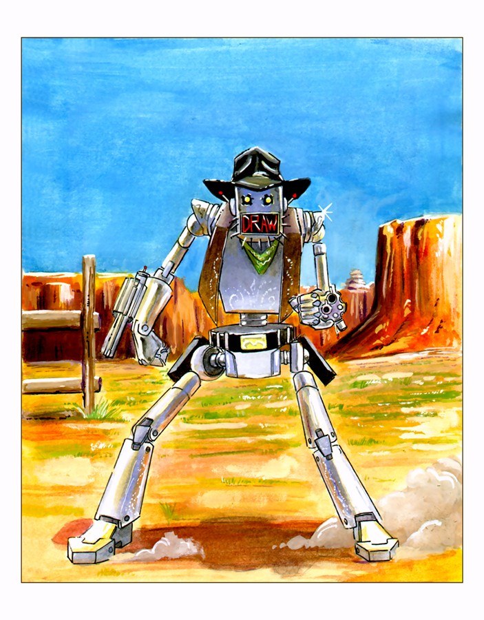 robot cowboy in desert