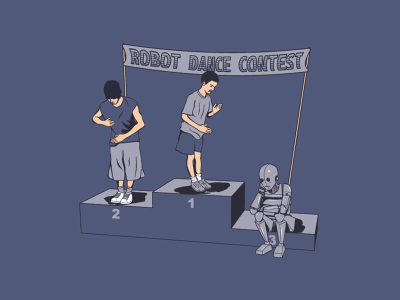 Robot Dance Contest — Blue, Humorous