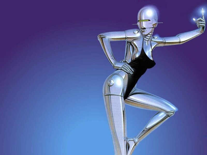 robot dancer in metallic suit