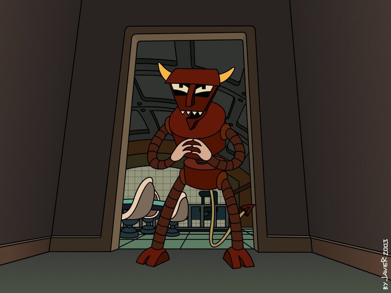 robot demon in doorway