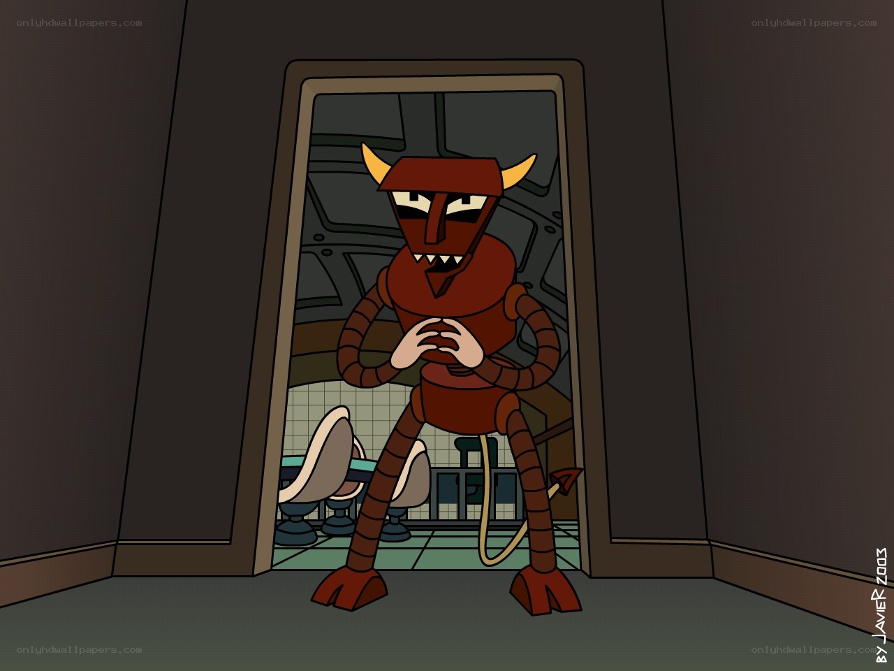 robot demon in doorway