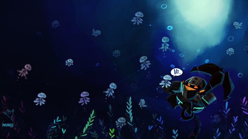 Robot Diver in Ocean — Blue