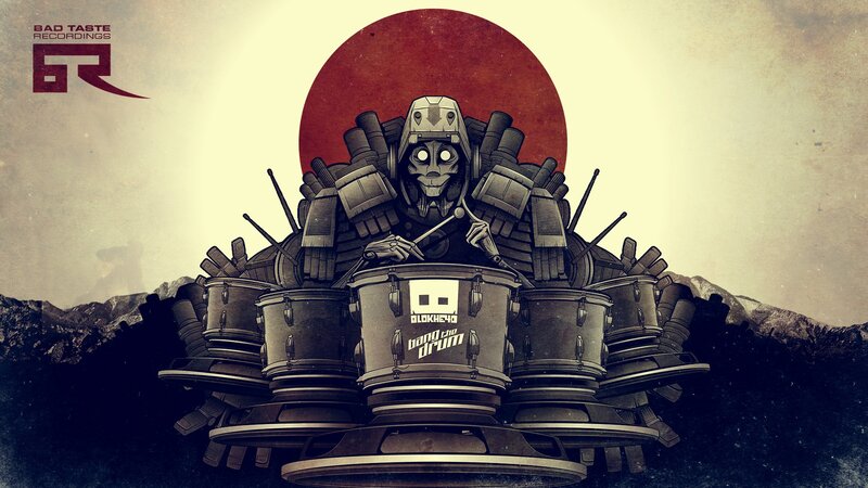 robot drummer with sun backdrop