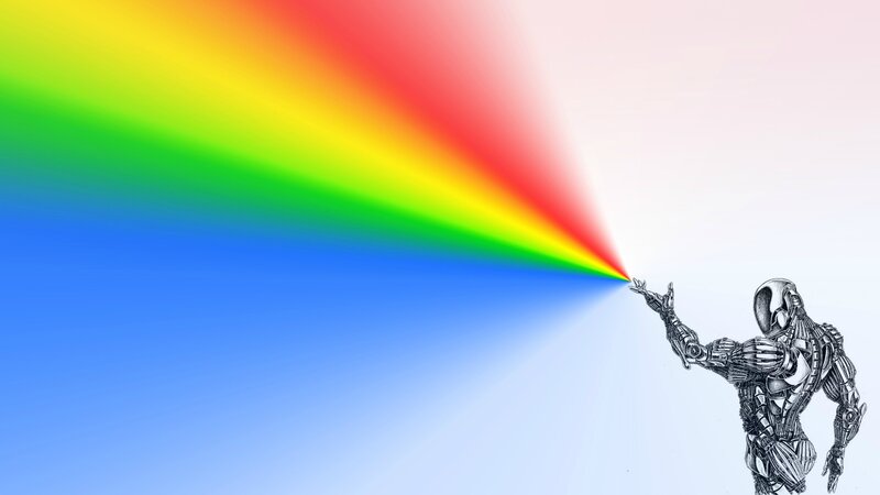 robot emitting rainbow light