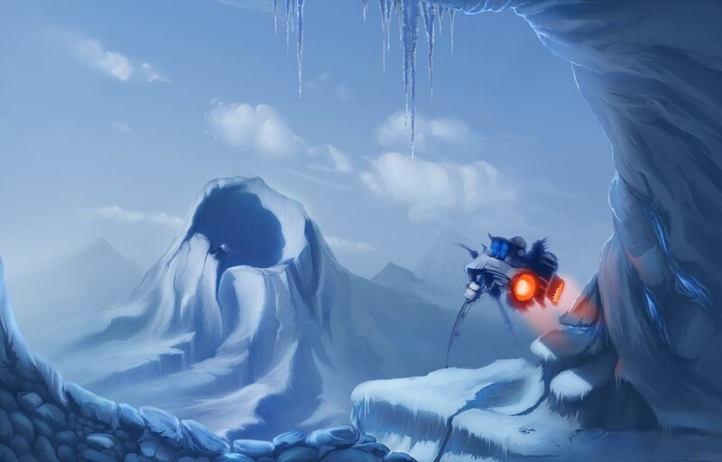 robot exploring icy cave