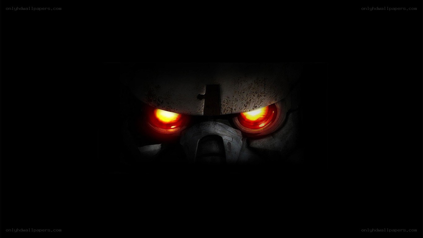 robot eyes glowing in darkness