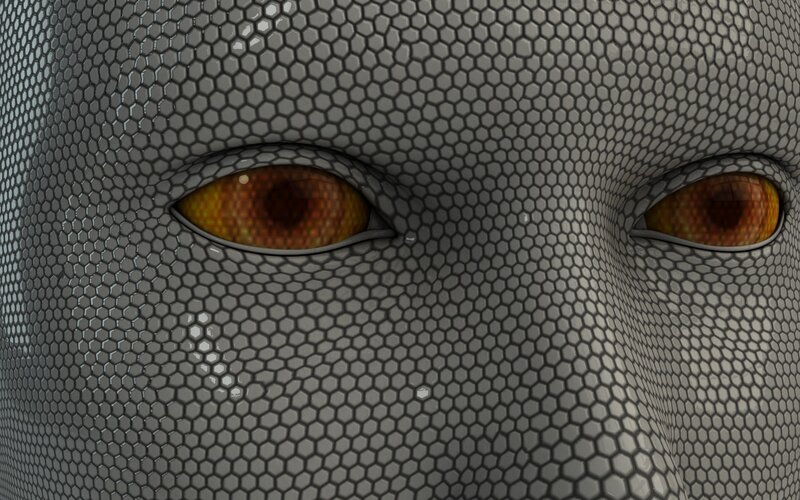 robot face with glowing eyes