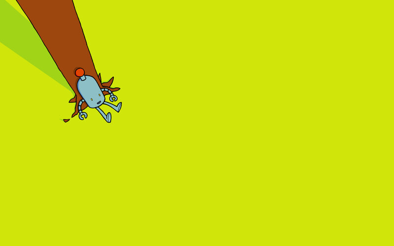 robot falling from tree