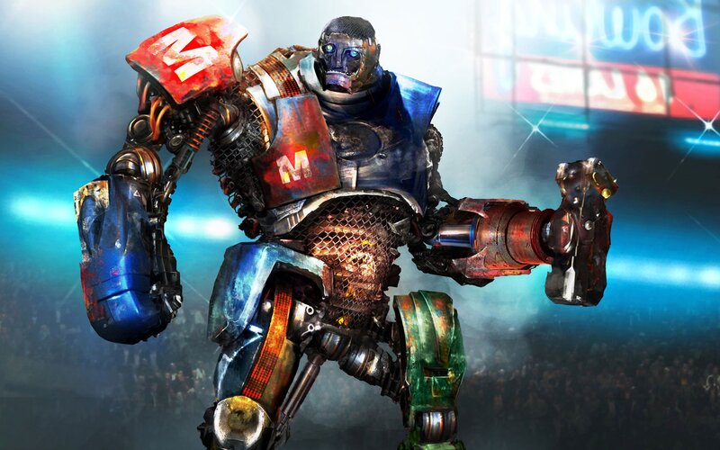 Robot Fighter in Arena — Blue, Dramatic, Night