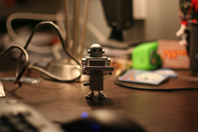 robot figurine on a desk