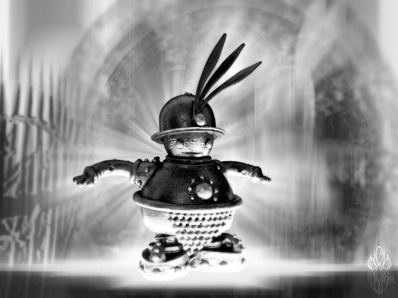 robot figurine with helmet