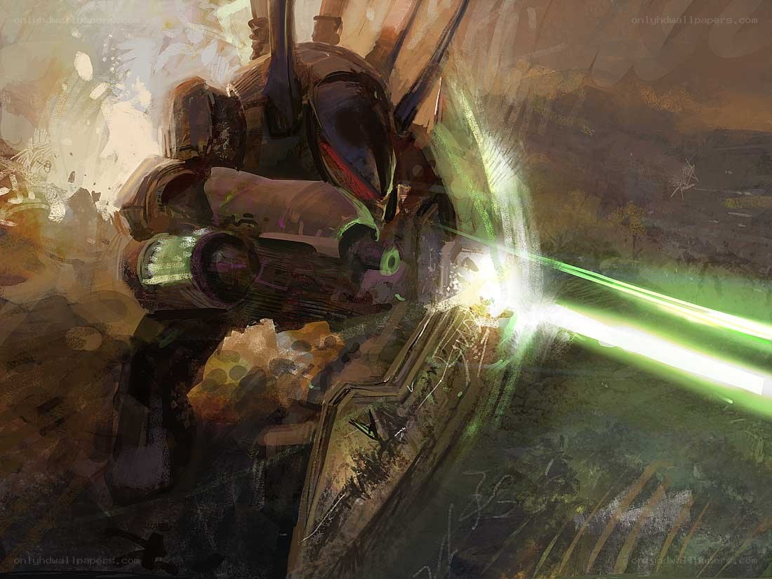 robot firing green laser