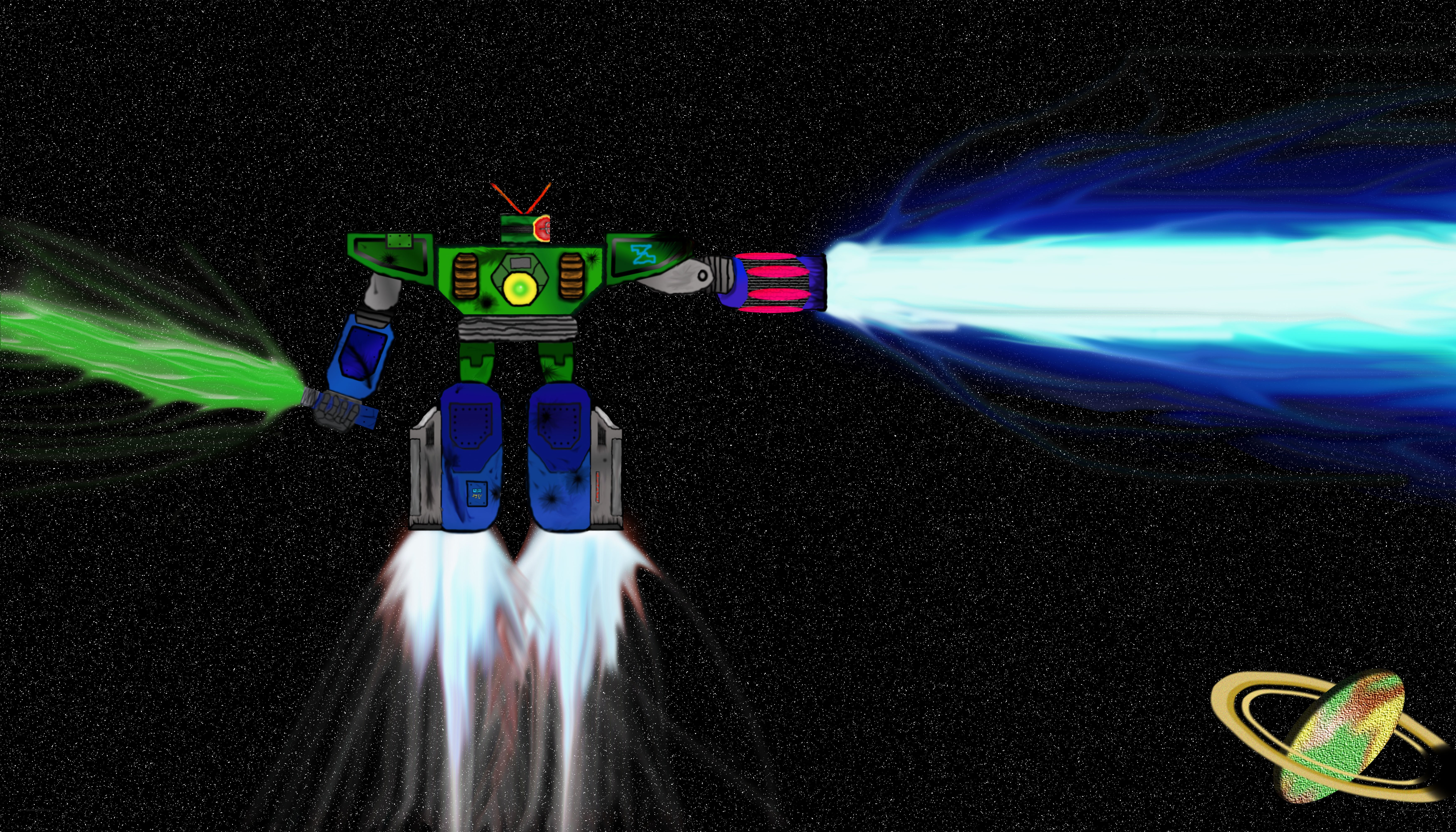 robot firing lasers in space