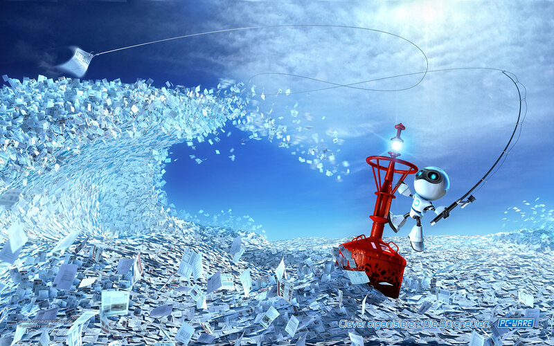 Robot fishing in paper sea