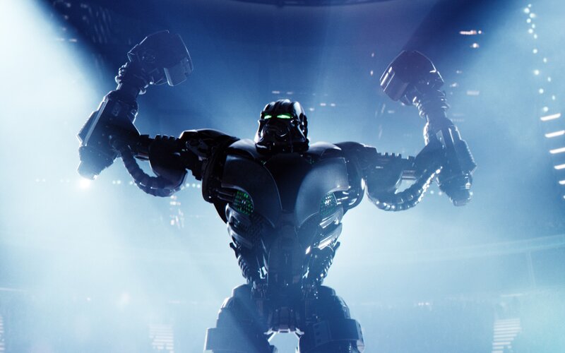 robot flexing in arena