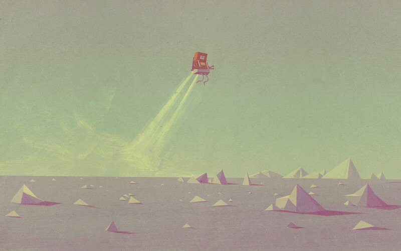 Robot Flying over Landscape