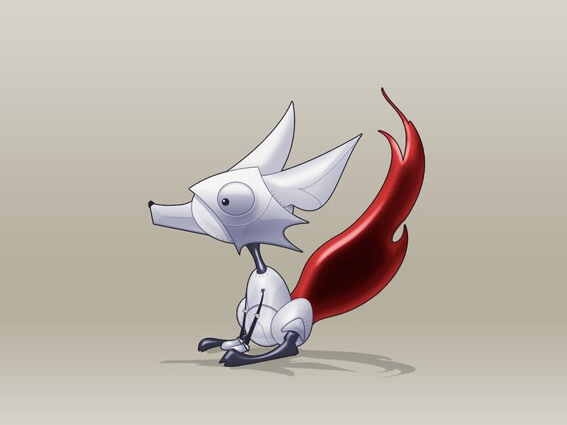 robot fox with red tail