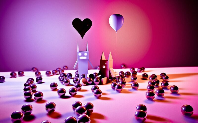robot friends with balloons