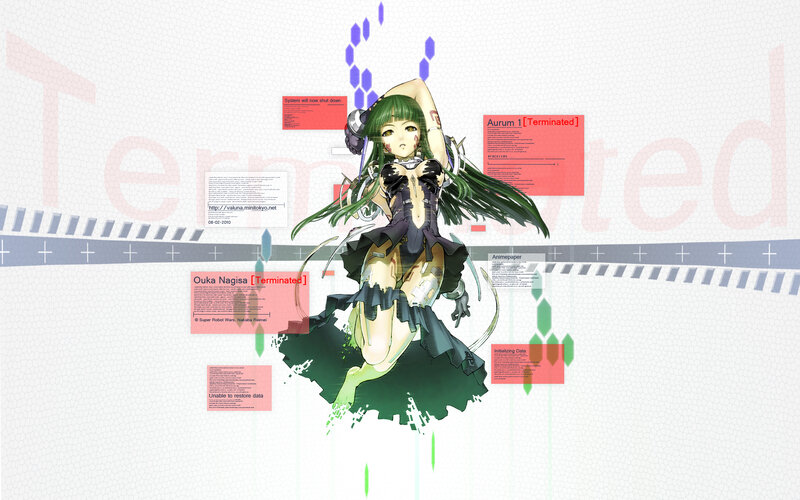 robot girl with green hair