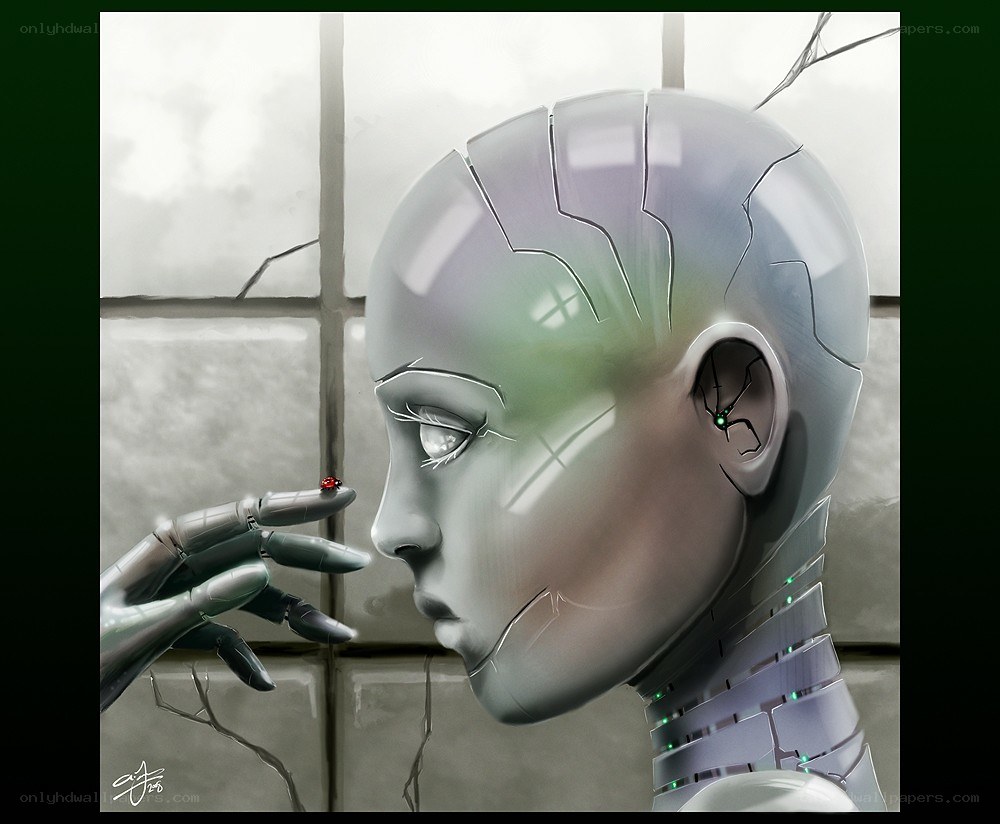 robot girl with ladybug