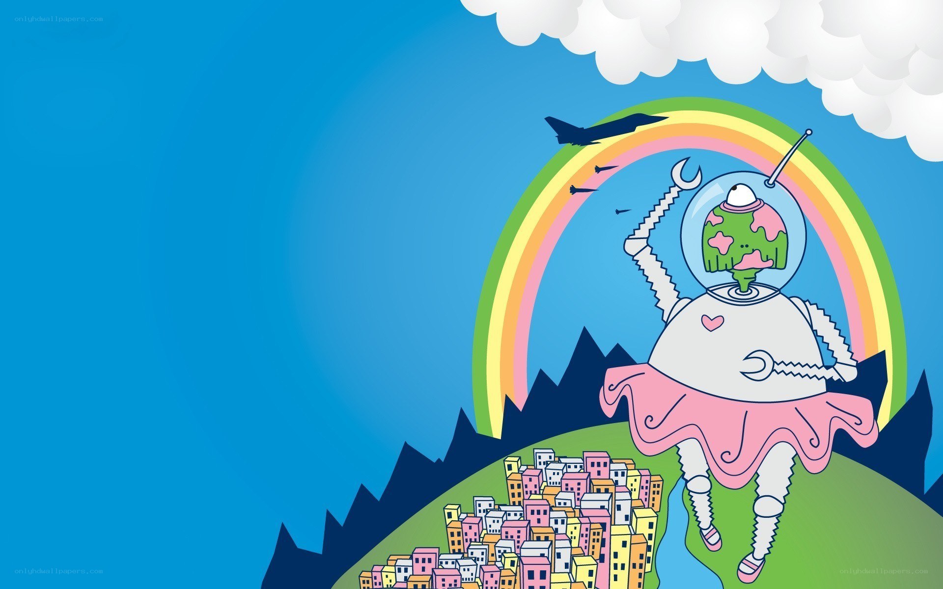 robot girl with rainbow