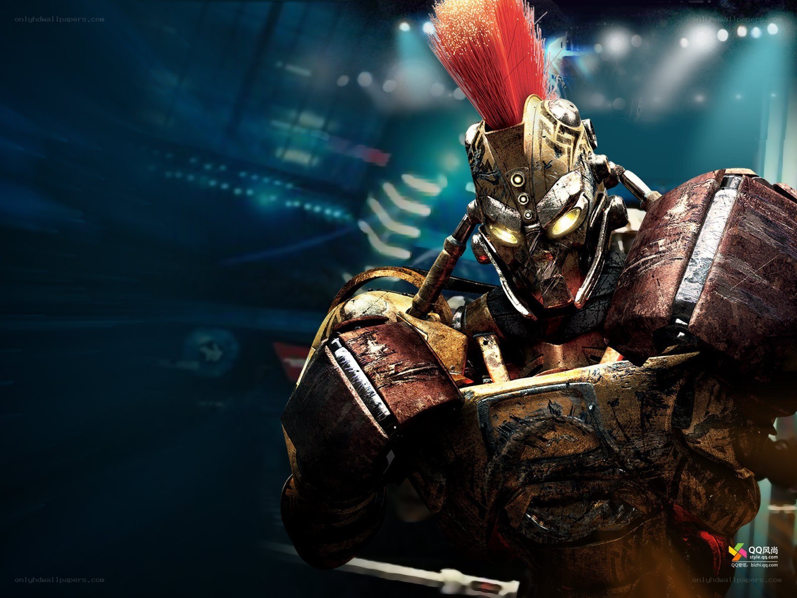 robot gladiator with red mohawk