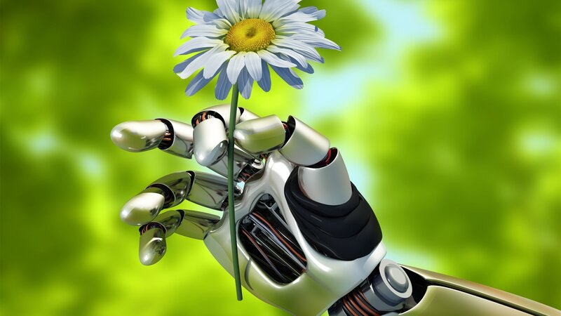 Robot Hand Holding Flower