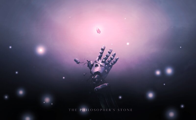 robot hand reaching for stone