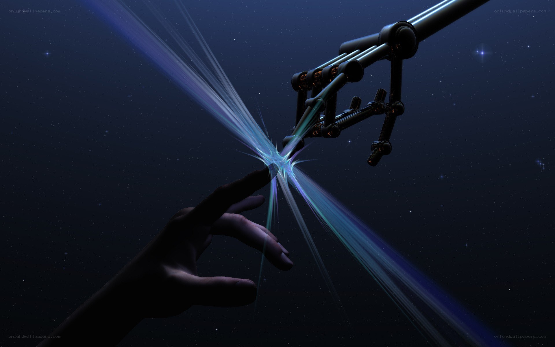 robot hand touching human finger
