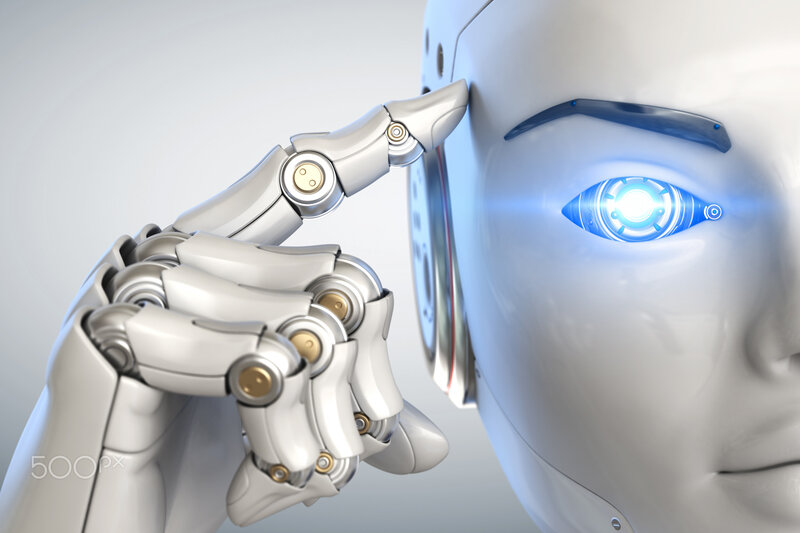 Robot Hand Touching Robot Face