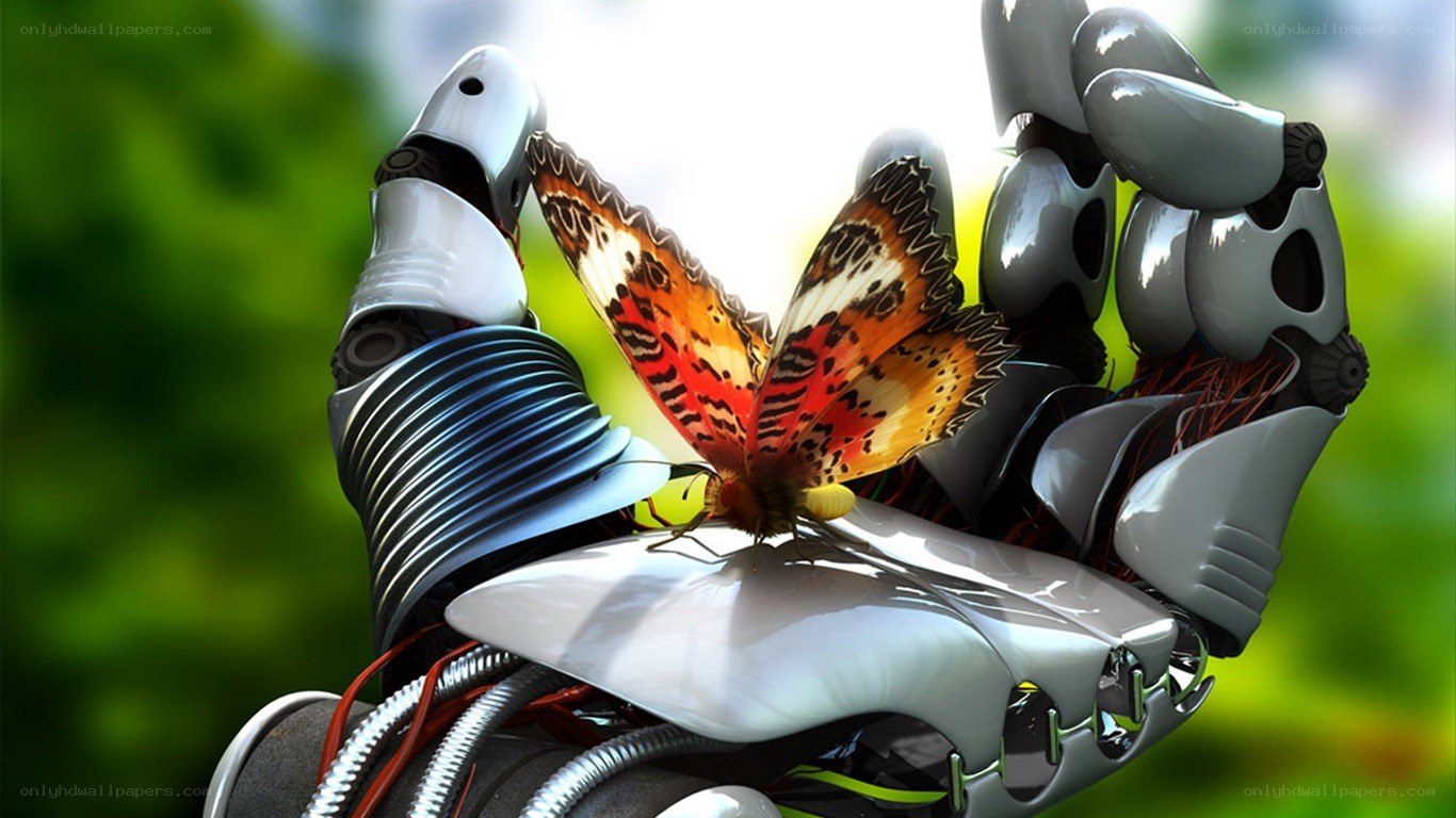 robot hand with butterfly