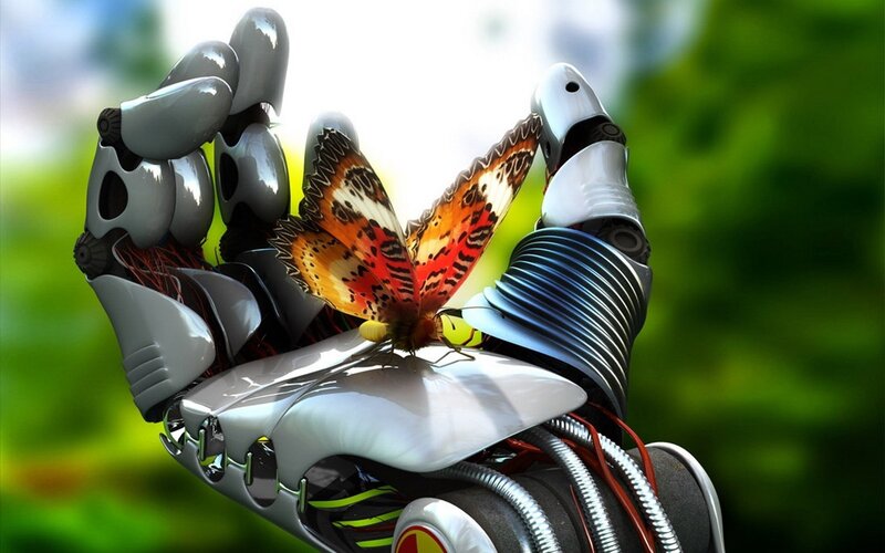 robot hand with butterfly