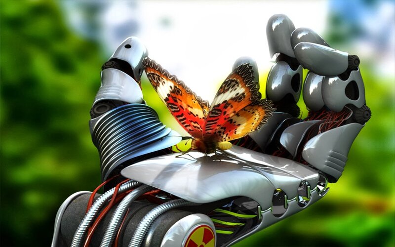 Robot Hand with Butterfly — Gray, Serene