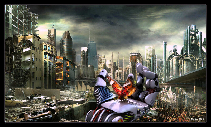 Robot Hand with Butterfly — Gray