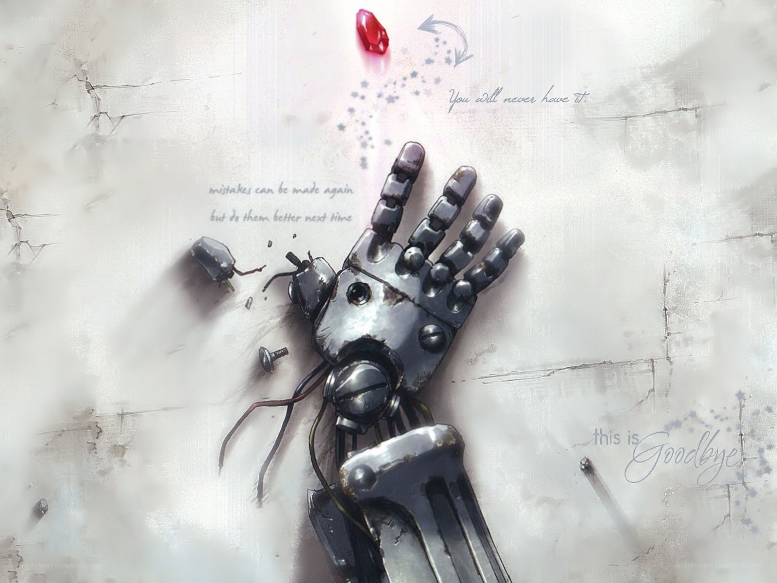 robot hand with red gem