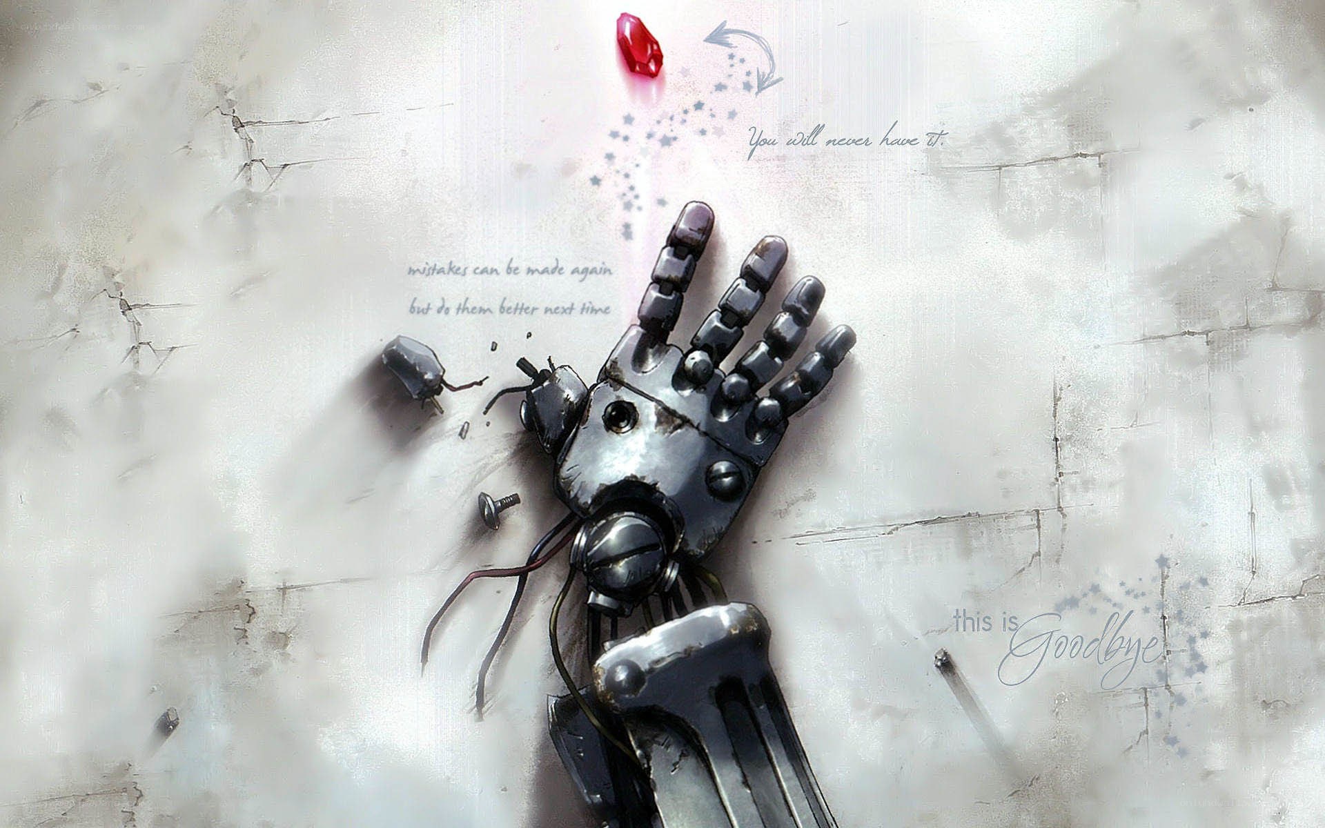 robot hand with red gem