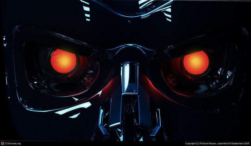 Robot Head Close-up — Black, Dramatic
